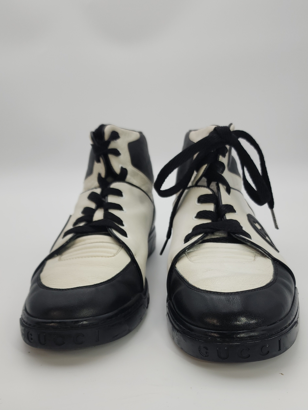 Gucci Interlocking GG High-Top Leather Sneakers Black White Men's Size 11